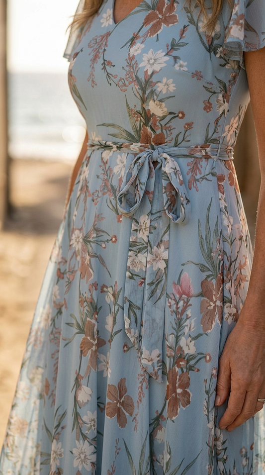 Vestido Marina — VESTIDO LARGO FLORAL CON ESCOTE EN V
