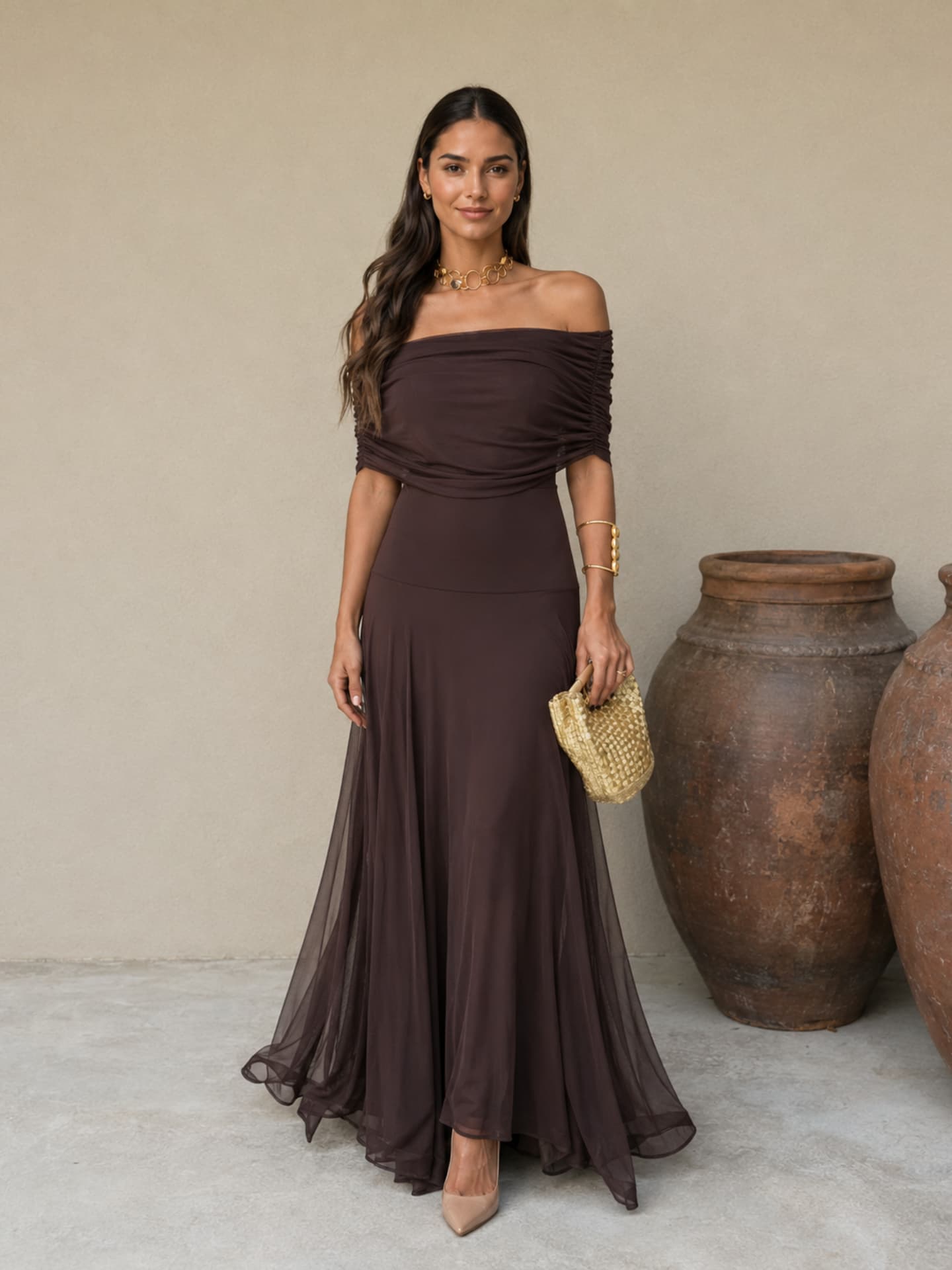 Vestido Toledo asimétrico en color marrón