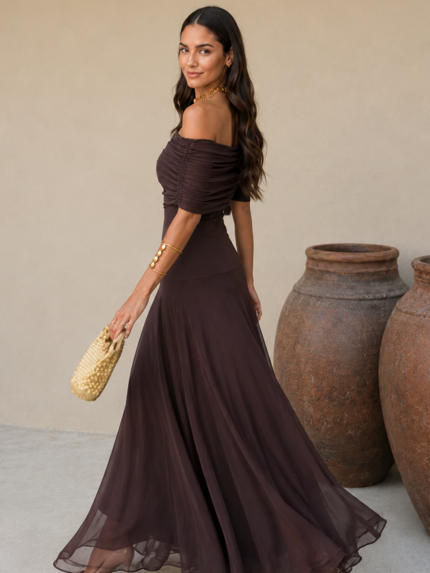 Vestido Toledo asimétrico en color marrón