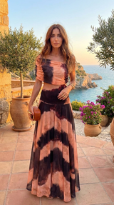 Vestido con Estampado Naranja y Marrón