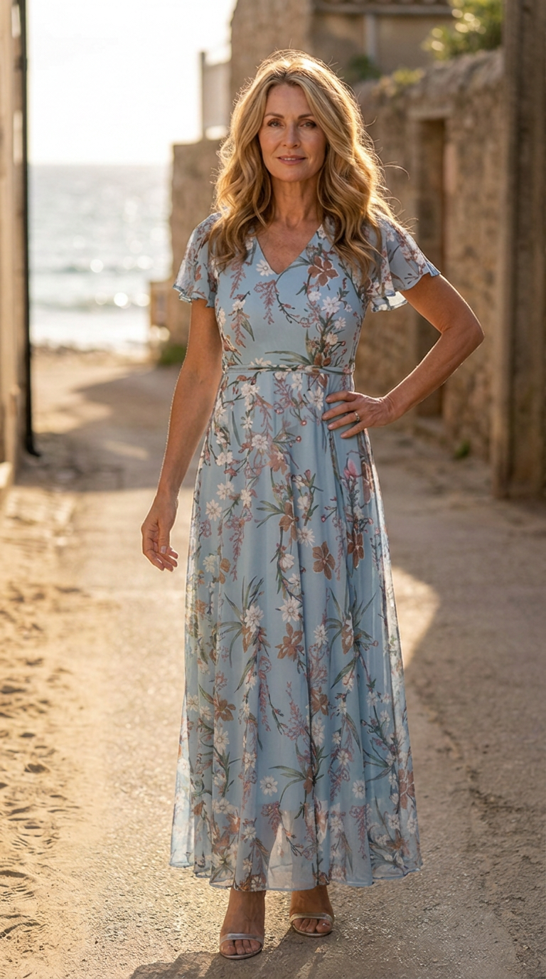 Vestido Marina — VESTIDO LARGO FLORAL CON ESCOTE EN V